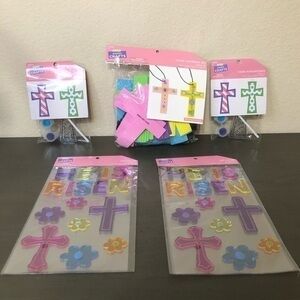 Easter Crafts 2 Gel Clings 2 Cross Suncatchers 1 Cross Necklace Kit DIY Projects